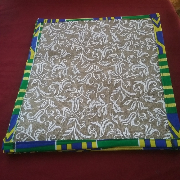 4 Sets Flower Print Jute Fabric tablemats, Handmade tablemats - Picture 3 of 4